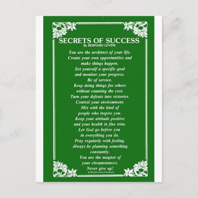 CARTE POSTALE SECRETS DU SUCCÈS DE BERNARD LEVINE (Devant)
