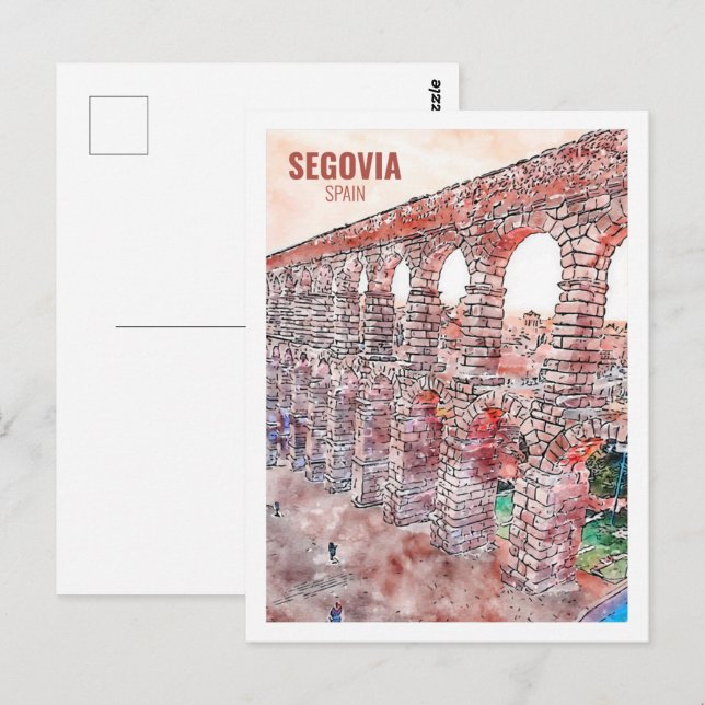 Carte Postale Segovia Espagne Fameux Voyage Aquarelle croquis (Devant / Derrière)