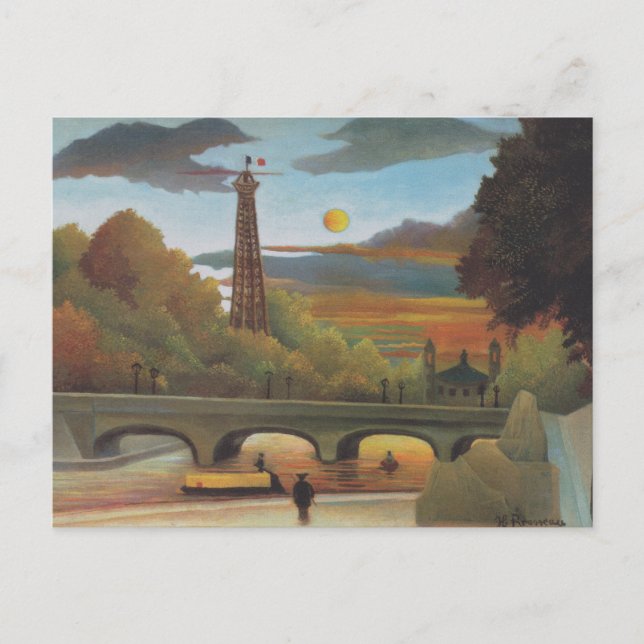 Carte Postale Seine et Tour Eiffel au coucher du soleil par Henr (Devant)