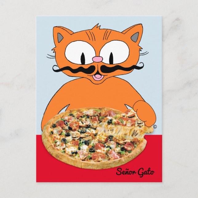 Carte Postale "Señor Gato Pizza" Funny Deluxe Pizza Cute Cat (Devant)