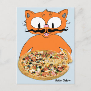 Carte Postale "Señor Gato Pizza" Funny Deluxe Pizza Cute Cat