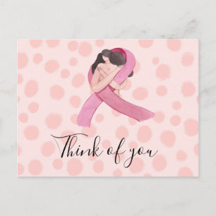 Carte Postale Sensibilisation au cancer du sein Ruban rose pense