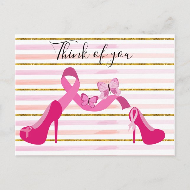 Carte Postale Sensibilisation au cancer du sein Ruban rose pense (Devant)