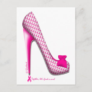 Carte Postale Sensibilisation au cancer du sein Ruban rose talon