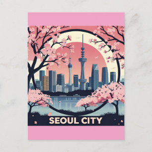 Carte Postale Séoul City Modern Skyline Retro Art Corée du Sud