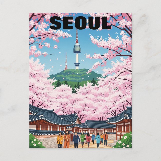 Carte Postale Séoul Corée du Sud : fleurs de cerisiers (Devant)