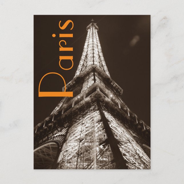 Carte Postale Sepia Eiffel Tour Romance Nuit Paris France (Devant)