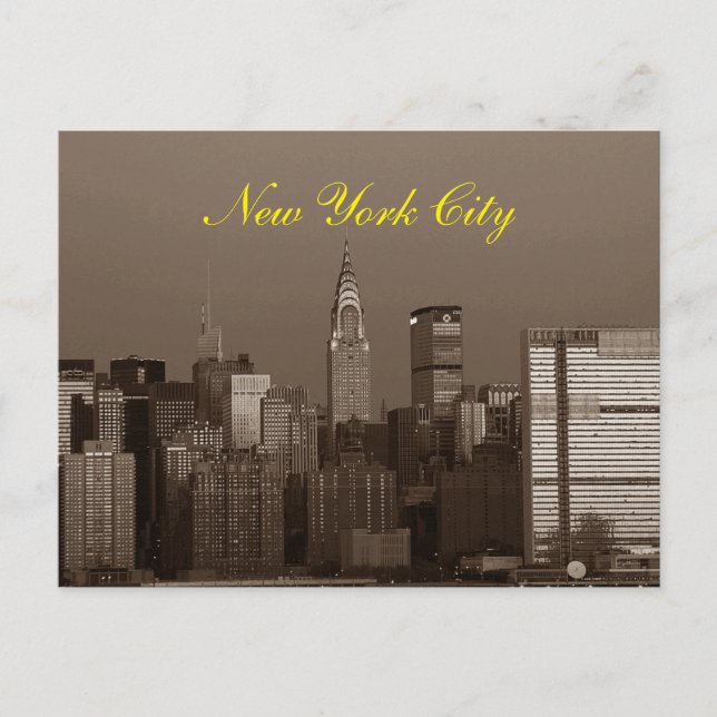 Carte Postale Sepia Script Brown New York City Skyline (Devant)