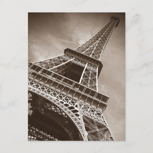 Carte Postale Sepia Tour Eiffel Amour Romance Ville de Paris (Devant)