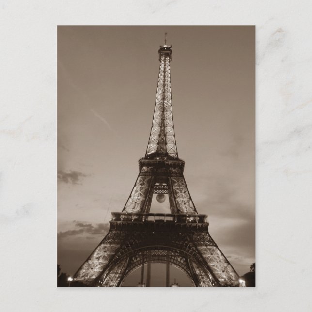Carte Postale Sepia Tour Eiffel Soirée romantique de Paris (Devant)