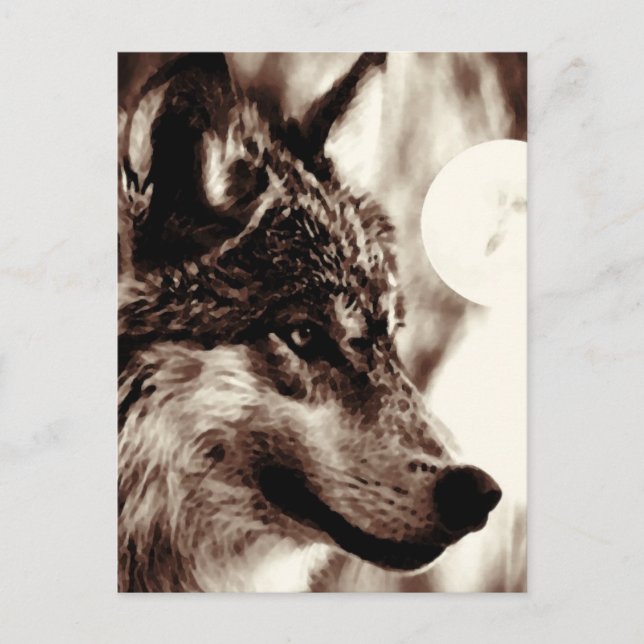 Carte postale Sepia Wolf Face & Moon (Devant)