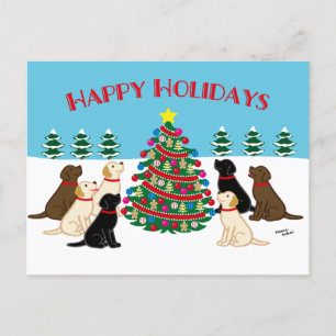 Carte Postale Sept Labradors et Arbre de Noël