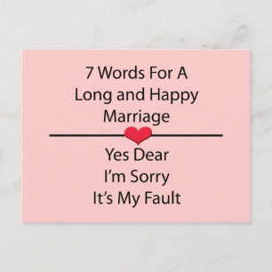 Carte Postale Sept mots pour un mariage long et heureux