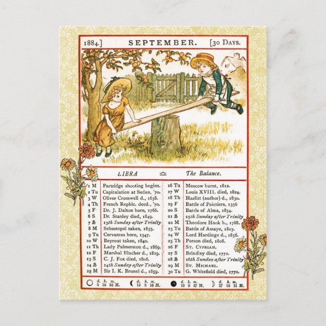 Carte Postale Septembre 1884 Almanac.  Balance (Devant)