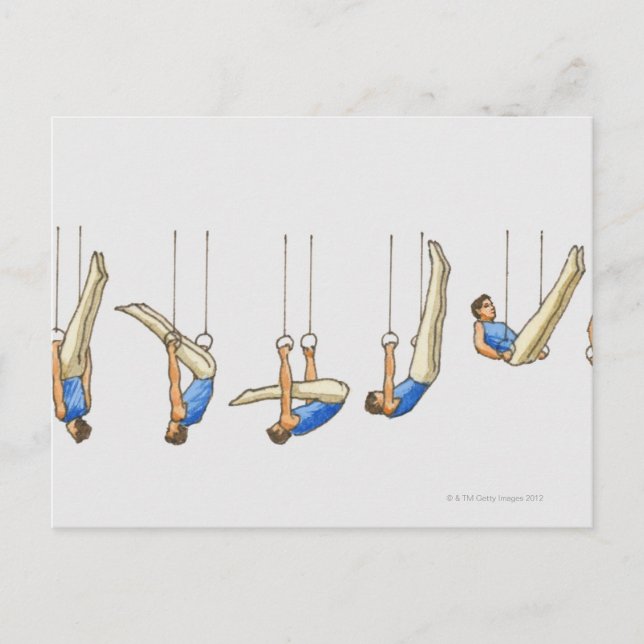 Carte Postale Séquence d'illustrations montrant un gymnaste masc (Devant)