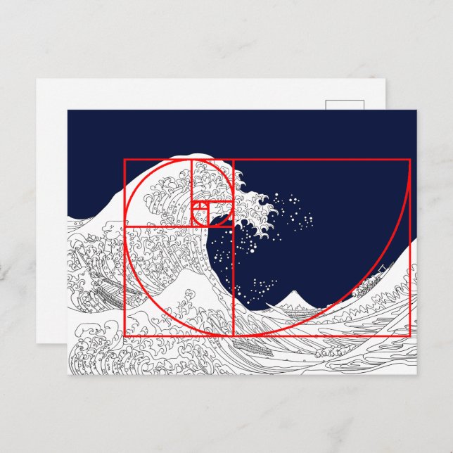 Carte Postale Séquence Fibonacci et la Grande Vague (Devant / Derrière)