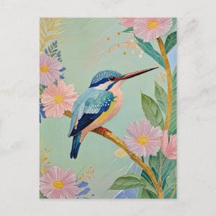 Carte Postale Serene Kingfisher dans un paradis floral