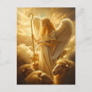 Carte Postale Sérénité Céleste Ange Féminin avec Mouton et Brebi