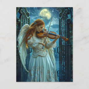 Carte Postale Sérénité Céleste Ange Féminin avec un Violon