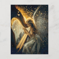 Sérénité Céleste Ange Féminin Jouant de la Harpe