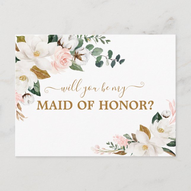 Carte Postale Serez-vous ma servante d'honneur Blush Rose Floral (Devant)