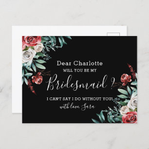 Carte Postale Serez-Vous Mon Bridesman Card Bohemian Black Roses