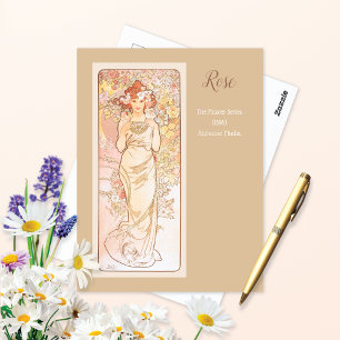 Carte Postale Série de fleurs roses Alphonse Mucha