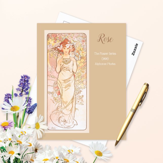 Carte Postale Série de fleurs roses Alphonse Mucha (Créateur téléchargé)