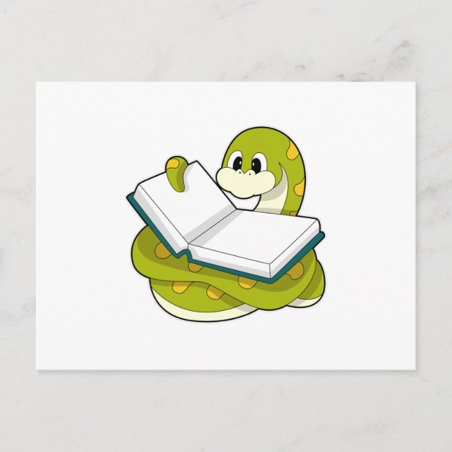 Carte Postale Serpent à la lecture avec livre (Devant)