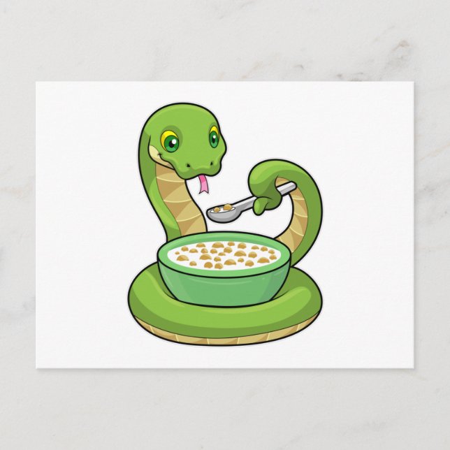 Carte Postale Serpent à manger avec Muesli (Devant)