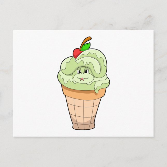 Carte Postale Serpent avec cône de glace & Cerise (Devant)