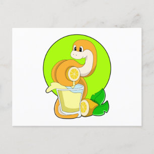 Carte Postale Serpent avec verre de jus de citron