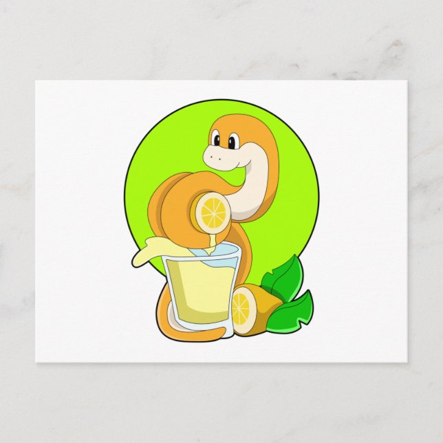 Carte Postale Serpent avec verre de jus de citron (Devant)