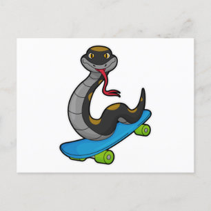 Carte Postale Serpent comme patineur avec skateboard