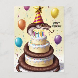 Carte Postale Serpent constricteur gâteau d'anniversaire