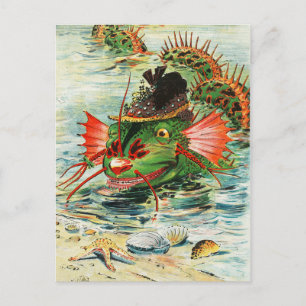 Carte Postale Serpent de mer portant un Casquette en plumes