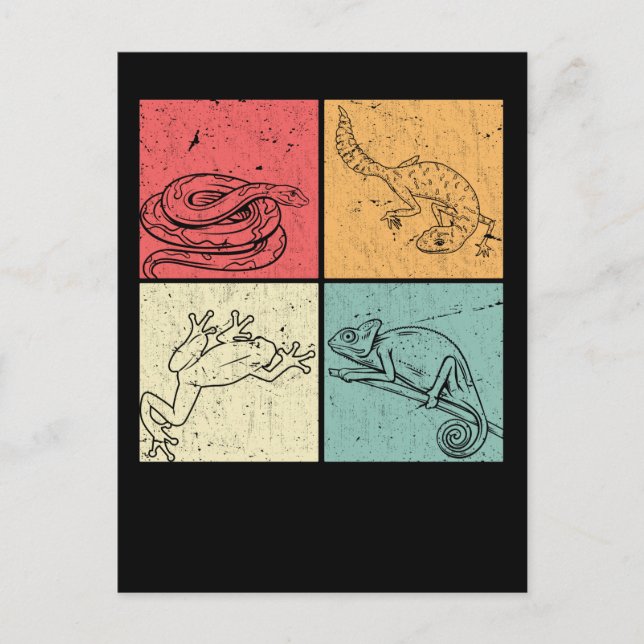 Carte Postale Serpent de reptiles rétro Gecko Grenouille Chamele (Devant)