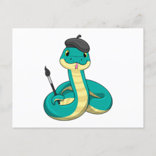 Carte Postale Serpent en tant que peintre avec pinceau