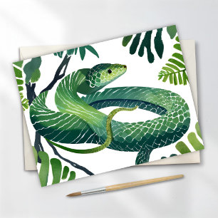 Carte Postale Serpent Vert   Année du Serpent Aquarelle