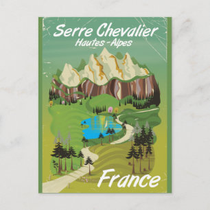 Carte Postale Serre Chevalier, affiche de voyage de ski en Franc