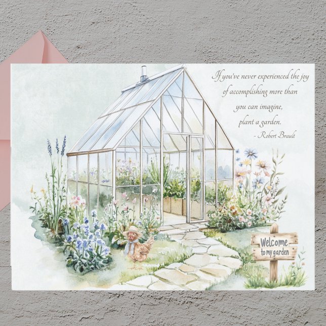 Carte Postale Serre de jardin à l'aquarelle Citation de jardinag (Créateur téléchargé)