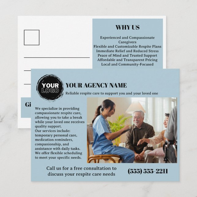 Carte Postale Service de soins à domicile promotionnel ou market (Devant / Derrière)