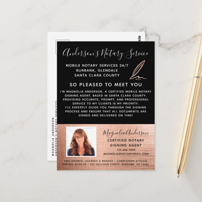 Carte Postale Service Nota Mobile Rose Gold Photo Marketing (Devant/Arrière en situation)
