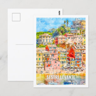 Carte Postale Sestri Levante Italie Fameux Aquarelle Voyage