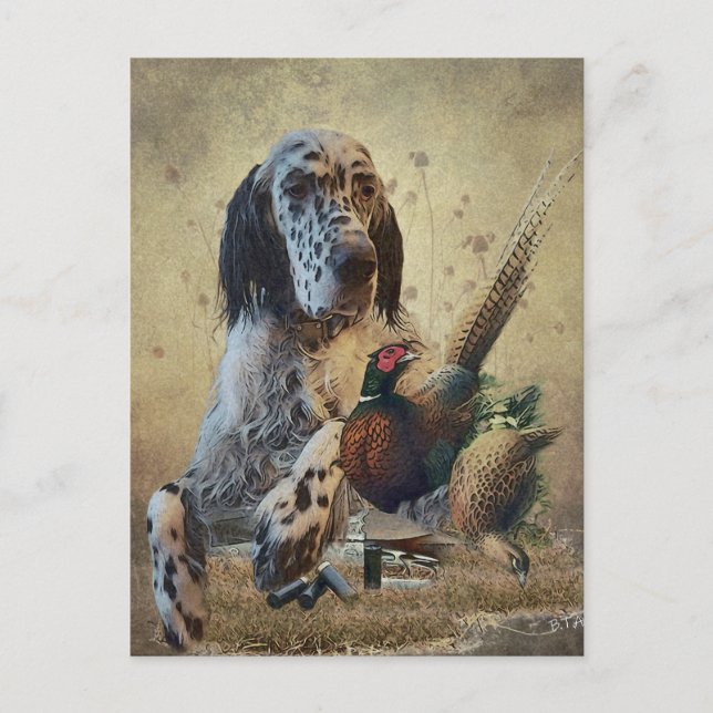Carte Postale Set anglais avec faisans, art (Devant)