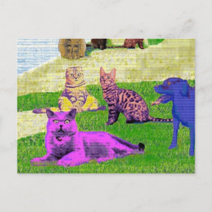Carte Postale Seurat Dimanche Après-Midi Parodie Cat Art 