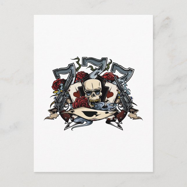 Carte Postale Sevens Armes À Crâne Roses À L'Ace Des Pique Jeu (Devant)