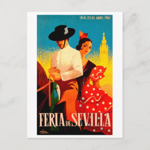 Carte Postale Séville, Espagne, couple à cheval, voyage vintage