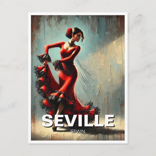 Carte Postale Séville Espagne Danseur de flamenco en rouge (Devant)