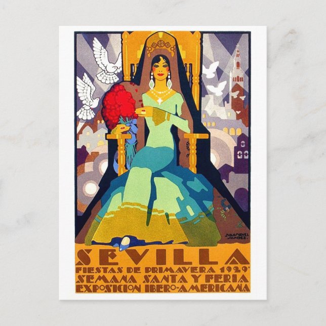 Carte Postale Séville, Espagne, femme en tenue traditionnelle (Devant)